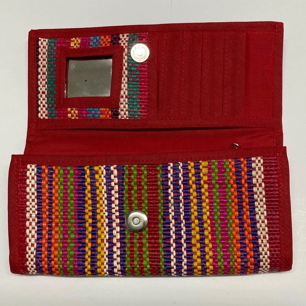 Vintage? Multi Color Woven Striped Clutch Wallet With Floral Design